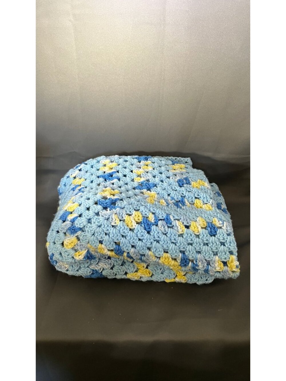 Handmade Blue & Yellow Crochet Blanket Throw For Baby Or Couch